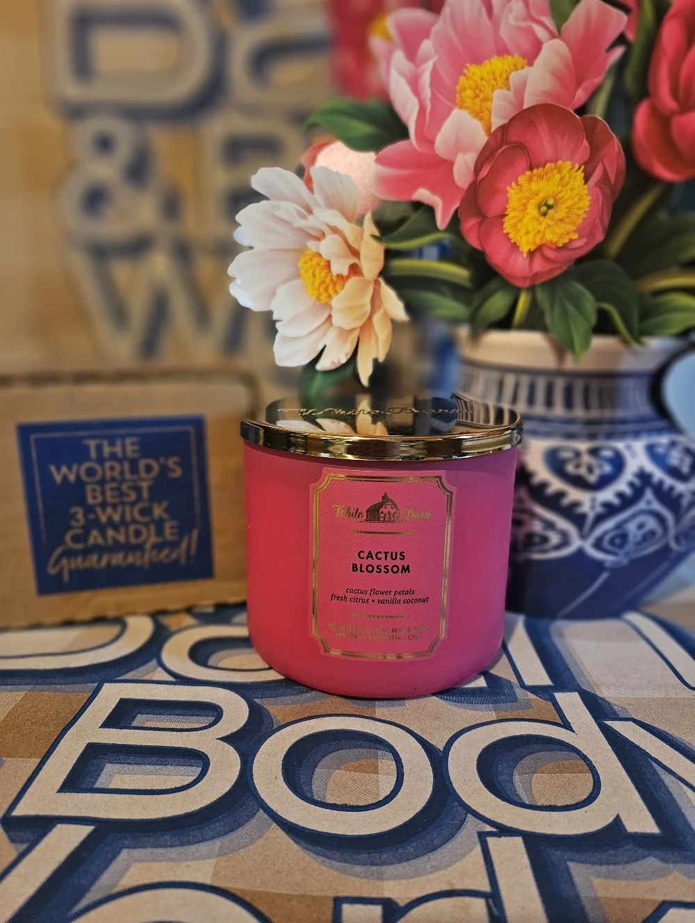 White Barn Cactus Blossom 3-Wick Candle - Pink and Gold * READ DESCRIPTION* - Picture 1 of 5
